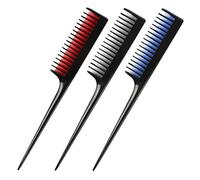 Beaupretty 3Pcs Hair Styling Tail Combs with Long Handles for Salon and Household Use Smooth Dual Row Teeth Detangling and Sectioning Tools Black Red and Blue