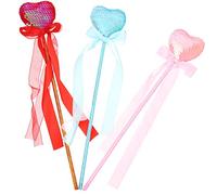 Beaupretty 3Pcs Heart Shaped Fairy Wands with Glitter Sequins Vibrant Pink Red Blue Party Supply for Dress Up Cosplay Birthday Wedding Stage Performance Props