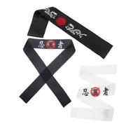 Beaupretty 3pcs Japanese Ninja Headbands Samurai Karate Bandana Set Black White with Black Dragon Design Cotton for Sports, Sushi Chefs Martial Arts Training in Authentic Style