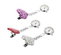 Beaupretty 3pcs Love Heart Nurse Hanging Watch Clip-on Purple Alloy | Glass Mirror, Quartz Time Display, Delicate Design, Easy Wear, for Nurse and Student Use Random Color