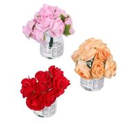 Beaupretty 3pcs Mini Dollhouse Vase with Realistic Rose Flowers Nordic Style Glass Miniature Ornaments for Dollhouse Garden Decoration Collectors and Model Enthusiasts Accessories