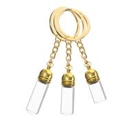 Beaupretty 3pcs Mini Perfume Refillable Glass Bottles Keychain Set with Gold Acrylic Caps, Travel Size Tiny Empty Jars for Essential Oil Storage and Fragrance Dispensing