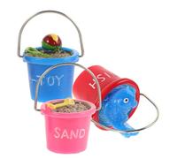 Beaupretty 3pcs Miniature Beach Buckets for Dollhouse Coastal Holiday Decor Seaside Themed Micro Landscape Accessories in Pink Blue Red for Pretend Play and Home Display