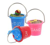 Beaupretty 3pcs Miniature Beach Buckets Pails for Dollhouse Coastal Holiday Decor Micro Landscape DIY Craft Garden Decoration with Pink Blue Red Pails