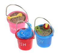 Beaupretty 3pcs Miniature Resin Beach Buckets for Dollhouse Coastal Holiday Decor Realistic Moss Micro Landscape Pails in Pink Blue Red Outdoor Garden Ornaments for Party Summer Vacation
