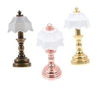 Beaupretty 3pcs Miniature Table Lamp Model Set for Dollhouse Decor - Gold, Rose Gold, and Brown Pillar with White Shades - Micro Landscape Furniture, Mini Bedside Light, Creative Dollhouse