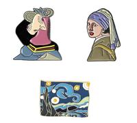 Beaupretty 3Pcs Oil Painting Brooch with Famous Artwork Design Alloy Collar Corsage Pins for Womens Clothing Decoration Stylish and Creative Accessories for Sweaters Skirts and Pants