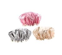 Beaupretty 3pcs Reusable Satin Shower Caps for Women Bathing Hats with Elastic Band Comfortable Practical for Home Use Spa Travel Gray Gold Pink Options