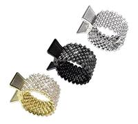 Beaupretty 3Pcs Rhinestone Metal Hair Claw Clips for Women Durable Non Damaging Back Hair Holder Strong Flexible Ponytail Clamps Black Silver Gold for Parties and Daily Use