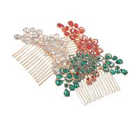 Beaupretty 3pcs Sparkly Rhinestone Hair Combs for Women Floral Alloy Metal Side Hairpins with Seven Tooth Secure Grip Elegant Red Green White Hair Accessories for Wedding Party and Daily Wear
