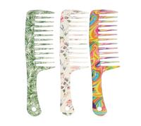 Beaupretty 3Pcs Wide Teeth Hairdressing Combs with Straight Handle, Printed Large Tooth Styling Combs for Detangling Curly, Thick, and Wet Hair, Suitable for Professional and Home Use Random