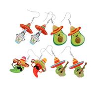 Beaupretty 4 Pairs Mexican Acrylic Dangle Earrings for Women Chili Avocado Cactus Holiday Jewelry Accessories Lightweight Versatile Summer Style Eye Catching Hand Polished Design