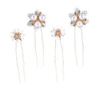 Beaupretty 4 pcs U Shape Wedding Hairpins Bridal Hair Accessories with Pearl and Daisy Flower Design Elegant Hairpins for Women for Weddings and Special Occasions