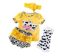 Beaupretty 4-Piece Baby Doll Outfit Set for 0-2 Years Cartoon Cow T-Shirt and Shorts Doll Clothes Accessories for Toddlers