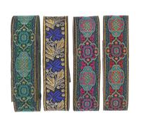 Beaupretty 4 Rolls 3.3cm Ethnic Embroidery Grosgrain Ribbon Set, Polyester Satin Decorative Trim for Sewing, DIY Clothing Accessories, Packaging, and Craft Projects in British Style