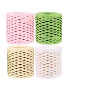 Beaupretty 4 Rolls Raffia DIY Ribbon Twine Strings Wrapping Ribbon Set with White, Green, Buckwheat, and Peach Colors for Christmas and Decorative Packaging
