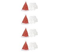 Beaupretty 4 Sets Santa Beard Hat Cotton Costume Accessory | Easy to Wear Cosplay Prop, Party Decoration for Fancy Dress, Includes Beard and Hat Set