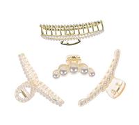 Beaupretty 4pcs Artificial Pearl Hairpins for Girls Little Girls Hair Accessories Large Claw Clips for Women Hair Snap Clips Random Style