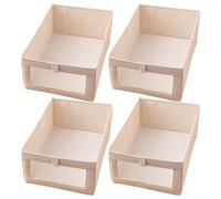 Beaupretty 4pcs Beige Cotton and Linen Storage Bins with Window, Large Capacity Foldable Organizers for Quilts, and Wardrobe Use, Space-saving Breathable Storage Boxes for Home or Office