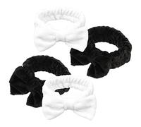 Beaupretty 4pcs Bow Headbands for Women Soft Elastic Face Washing Hair Bands for Makeup Spa and Shower Comfortable Wide Hair Accessories Black White