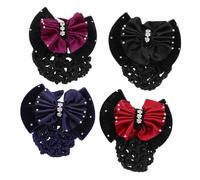 Beaupretty 4pcs Bowknot Hair Bun Covers Elastic Hair Nets for Stylish Updos for Work and Formal Events Black Navy and Purple