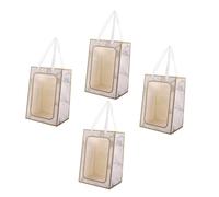 Beaupretty 4pcs Clear Window Flower Bouquet Gift Tote Bags with Sturdy Handles Durable Portable Storage Pouches for Flower Wrapping and Gift Presentation Small White Marble Pattern