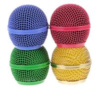 Beaupretty 4pcs Colored Microphone Grill Replacement Heads Mic Mesh Covers Metal Microphone Grille Set for Stage Performance Recording with Gold, Rose Red, Green, Sky