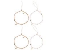 Beaupretty 4pcs Cute Beaded Phone Charm Strap with Pink and Elegant White Star Pendant Wristlet Lanyard Set - Decorative Cell Phone Pendant for Handbag and Keychain Accessories