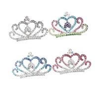 Beaupretty 4PCS Delicate Crown Headdress Colorful Rhinestone Inlaid Hair Combs for Charming Princess Accessories for Performances Parties and Birthdays Silver Pink Silver Blue Colorful