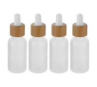 Beaupretty 4Pcs Empty Dropper Bottles with Bamboo Cap Portable Frosted Glass Sub Bottles for Travel Refillable Essential Oil Containers Lightweight Toiletry Dispensers