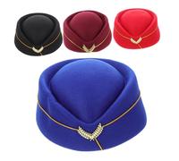 Beaupretty 4pcs Flight Attendant Beret Hat for Women Lightweight Comfortable Air Hostess Caps in Black and Blue for Cosplay Dance Band Uniforms