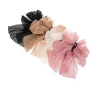 Beaupretty 4pcs Hair Bow Clips for Women Elegant Multi Layer French Bowknot Banana Clips for Comfortable Daily Styling Ponytail Holders Black Khaki and Pink