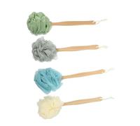 Beaupretty 4pcs Handheld Bath Scrubber with Nylon Bristles and Wooden Long Handle, Ergonomic Shower Body Brush for Skin Exfoliating and Promoting Circulation, for Bathing and Shower Use