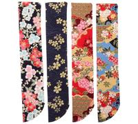 Beaupretty 4pcs Japanese Fabric Fan Sleeves Set Small Floral Pattern Hand Fan Pouch in Black Navy and Red Storage and Travel