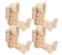 Beaupretty 4pcs Large 13cm Wooden Robot with Jointed Peg Doll Bodies, Unfinished Wood Figures for ’ DIY Painting and Craft Projects, Preschool Art Supplies for Creative Play