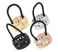 Beaupretty 4pcs Lightweight Plastic Ponytail Hair Elastics for Women Non-slip Hair Ties with Stylish Black Rose Gold Gold and Silver Colors for Daily and Formal Hairstyles