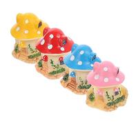 Beaupretty 4Pcs Miniature Mushroom House Resin Figurines Garden Decor for Fairy Garden Lawn Desktop and DIY Craft Accessories with Delicate Details in Pink Red Yellow Blue