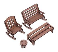 Beaupretty 4pcs Miniature Wooden Dollhouse Furniture Set - Small Rustic Bench, round Stool, Long Table and Chair - Tiny Fairy Garden Accessories for Craft and Dollhouse Decoration