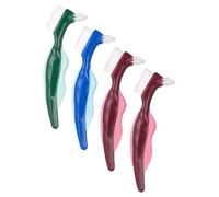 Beaupretty 4pcs Portable Double-Sided Denture Brush with Hard Bristles for False Teeth Cleaning Ergonomic Handle Brushes for Denture and Retainer Care
