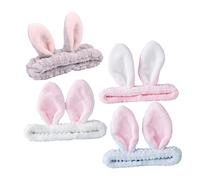 Beaupretty 4pcs Rabbit Ear Makeup Hairbands Elastic Hair Tying Headbands for Facial Makeup Home Use Pink