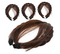 Beaupretty 4pcs Synthetic Braided Headband Wig with Front Bangs Extensions for Women No-skill Installation Invisible Gray Coverage Thick Bounce Hairpiece Light Brown