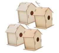 Beaupretty 4pcs Unfinished Wooden Bird House Kits for DIY Craft Painting Sturdy Wood Material for Garden Decor Handmade Art Easter Party Favor Creative Outdoor Activity