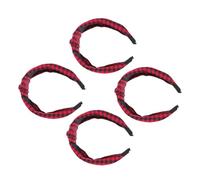 Beaupretty 4Pcs Wide Grid Pattern Headbands for Women Knot Style Non Slip Hair Hoops Fashion Clothing Accessories for Various Hairstyles Lightweight and Comfortable Red