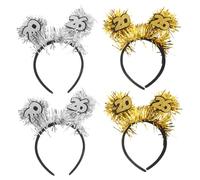 Beaupretty 4pcs Year Headbands for Women with Glitter Tinsel Ribbon Non-slip Festive Hair Accessories for Christmas Year S Eve Holiday Parties Elegant Black and Gold Design