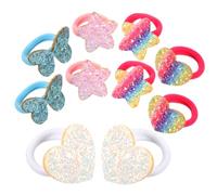 Beaupretty 5 Pairs Glitter Hair Ties for Elastic Ponytail Holders Rainbow Gradient Sparkle Hair Bands with Star and Heart Designs Soft High Elasticity for