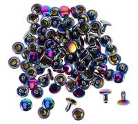 Beaupretty 50pcs Rainbow Double Cap Rivet Studs 9x8mm Metal Buttons for Handbag Crafting, Leathercraft Decoration, DIY Purse, Shoes and Bag Accessories