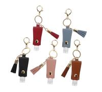 Beaupretty 5pcs 30ml Portable Travel Perfume Holder Keychain Set with Refillable Toiletry Bottles for Men and Women, Handheld Lotion and Liquid Containers in Brown, Red, Black, Light Blue, and Pink