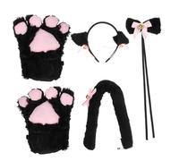 Beaupretty 5Pcs Adorable Cat Cosplay Costume Set Black Lolita Ears Collar Paws Gloves for Party Carnival Masquerade Graduation Celebrations