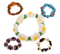 Beaupretty 5pcs Bohemian Beaded Flower Finger Rings for Women Elastic Colorful Floral Stackable Jewelry Comfortable Chic Birthday Holiday Random Color