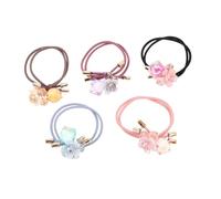 Beaupretty 5pcs Crystal Flower Leather Hairbands for Girls in Pink Black Blue Purple and Stretchy Hair Ties for Little Girls Everyday Use